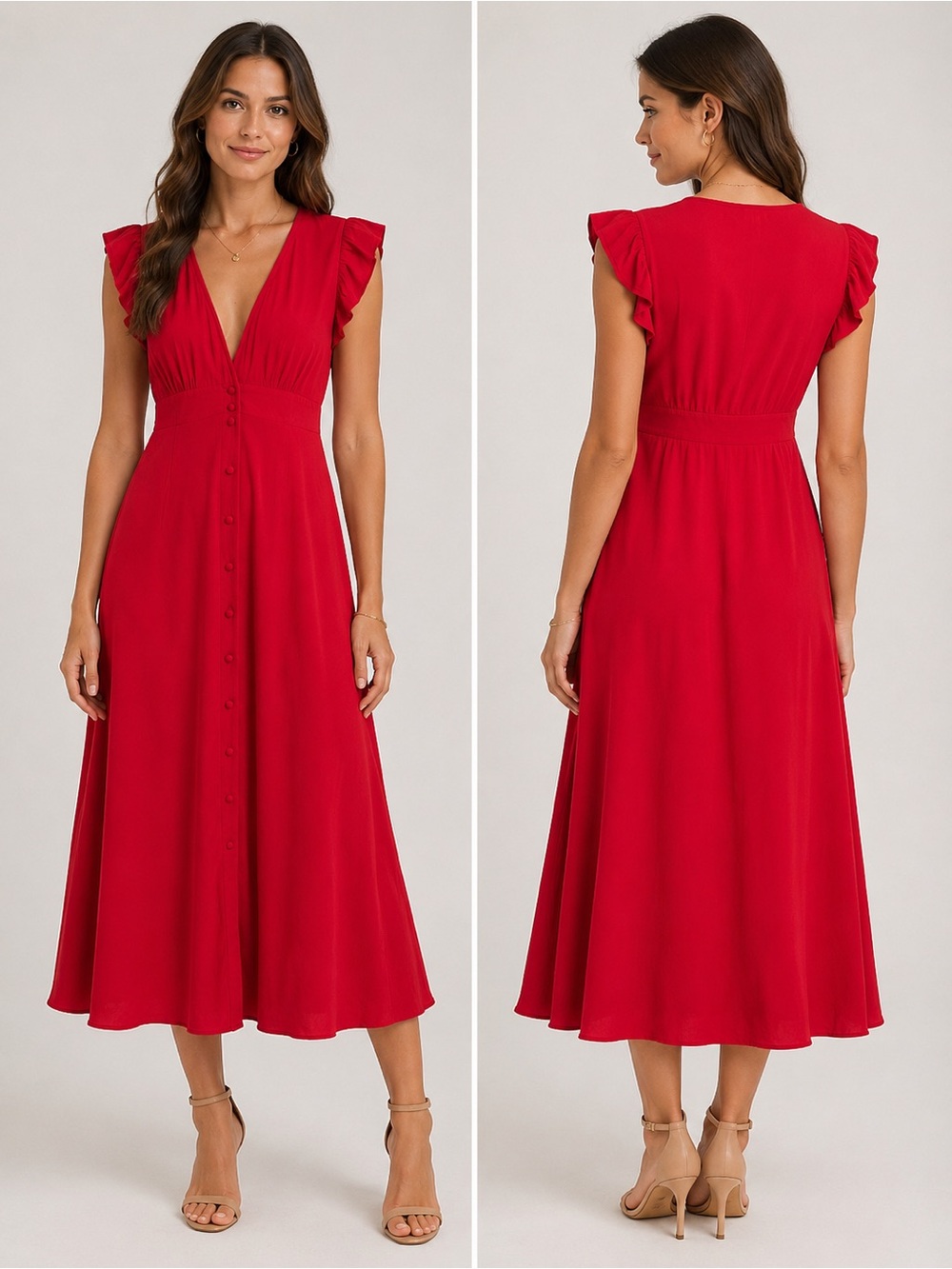 NWOT Cherry Red Midi Dress XL Romantic Cottagecore Date Night Flowy Dress